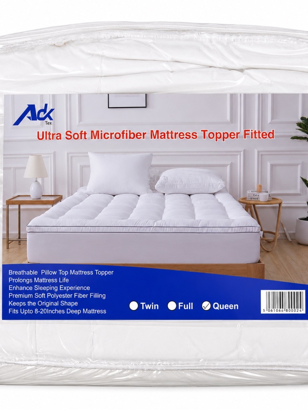 ADK Tex Queen Ultra Soft Microfiber Fitted Pillow Top Mattress Topper New